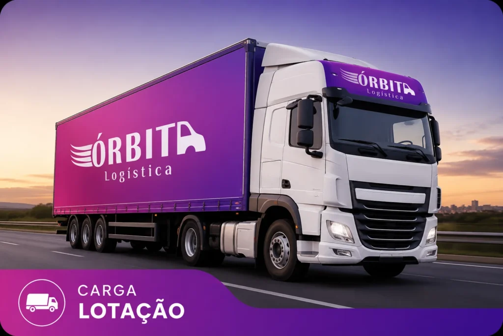 Carreta baú da Órbita Logística realizando transporte de carga lotação com operação dedicada para empresas.